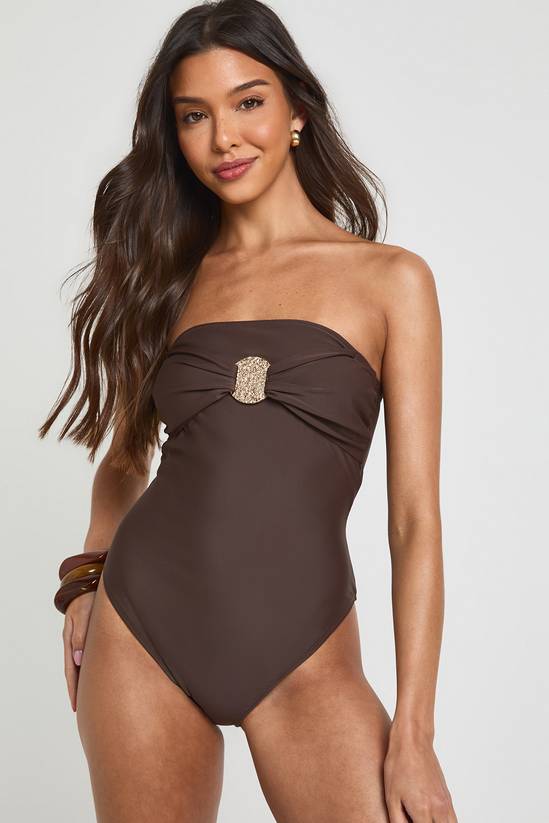 boohoo Gold Trim Detail Bandeau Swimsuit 1