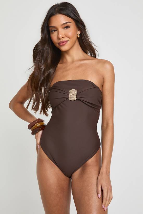 boohoo Gold Trim Detail Bandeau Swimsuit 4