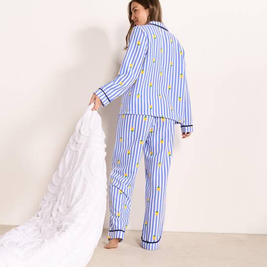 OHS Stripe Seersucker Button Through Ultra Soft Pyjama Set Nightwear 3