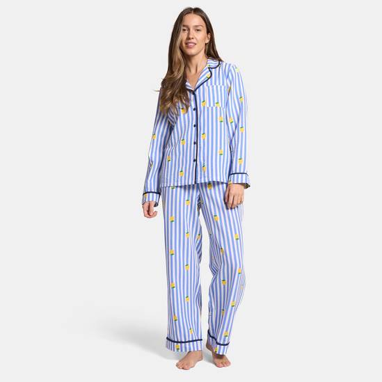 OHS Stripe Seersucker Button Through Ultra Soft Pyjama Set Nightwear 4