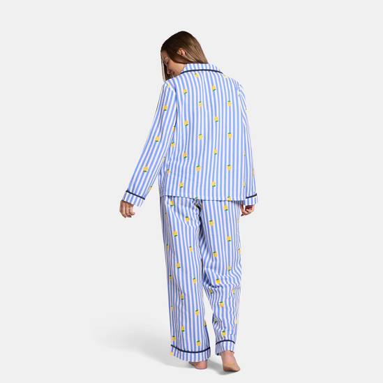 OHS Stripe Seersucker Button Through Ultra Soft Pyjama Set Nightwear 5