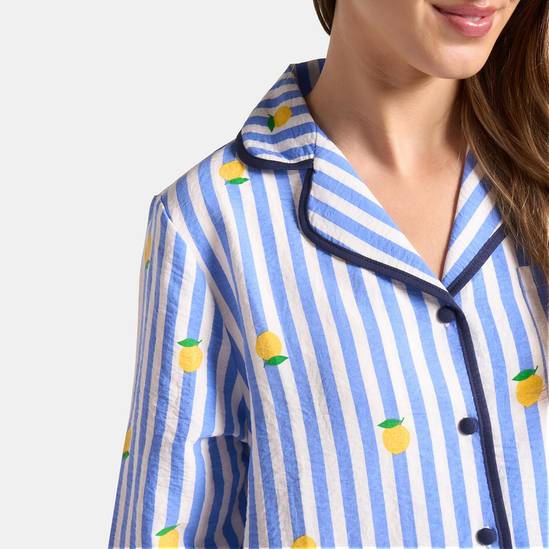 OHS Stripe Seersucker Button Through Ultra Soft Pyjama Set Nightwear 7