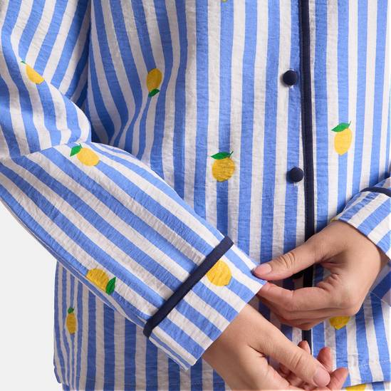 OHS Stripe Seersucker Button Through Ultra Soft Pyjama Set Nightwear 8