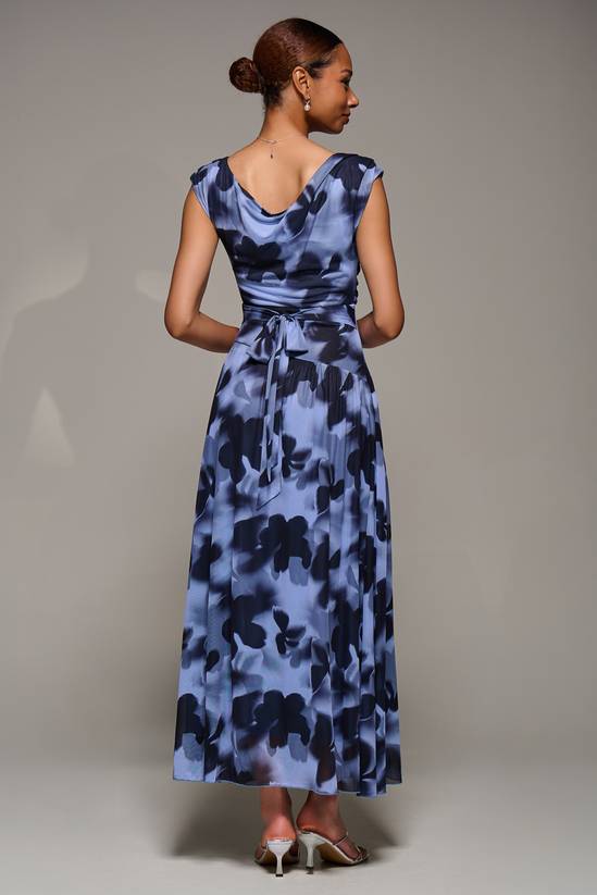 Jolie Moi Asymmetric Draped Mesh Maxi Dress 2