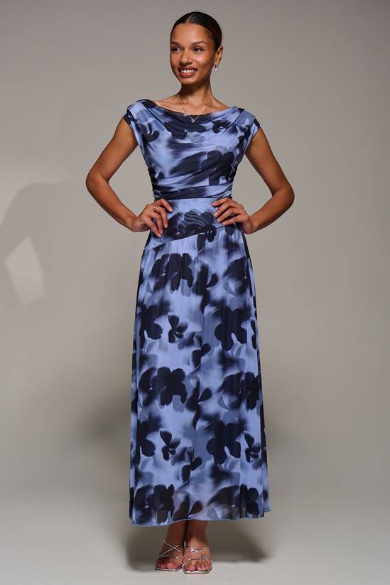 Jolie Moi Asymmetric Draped Mesh Maxi Dress 5
