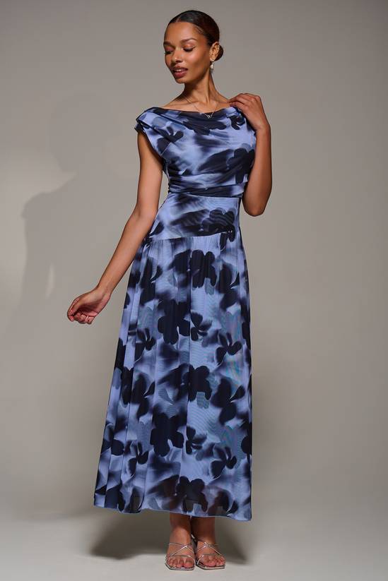 Jolie Moi Asymmetric Draped Mesh Maxi Dress 6