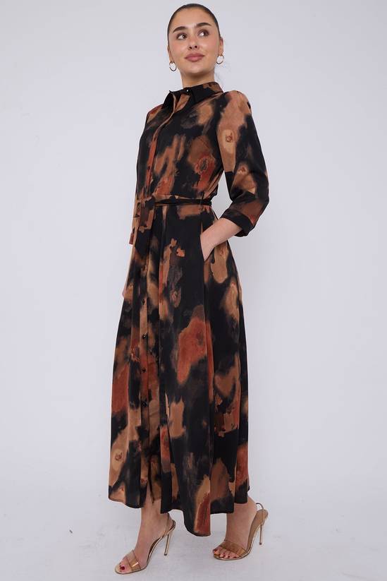 Love Sunshine Brown Abstract Print Maxi Shirt Dress 7