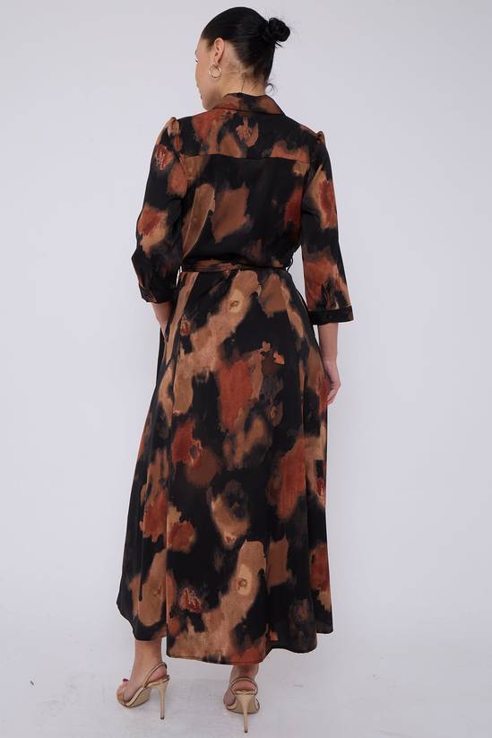 Love Sunshine Brown Abstract Print Maxi Shirt Dress 8
