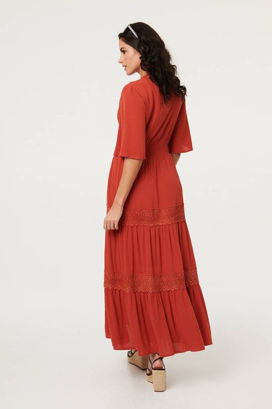 Izabel London Lace Trim Tiered 1/2 Sleeve Maxi Dress 3