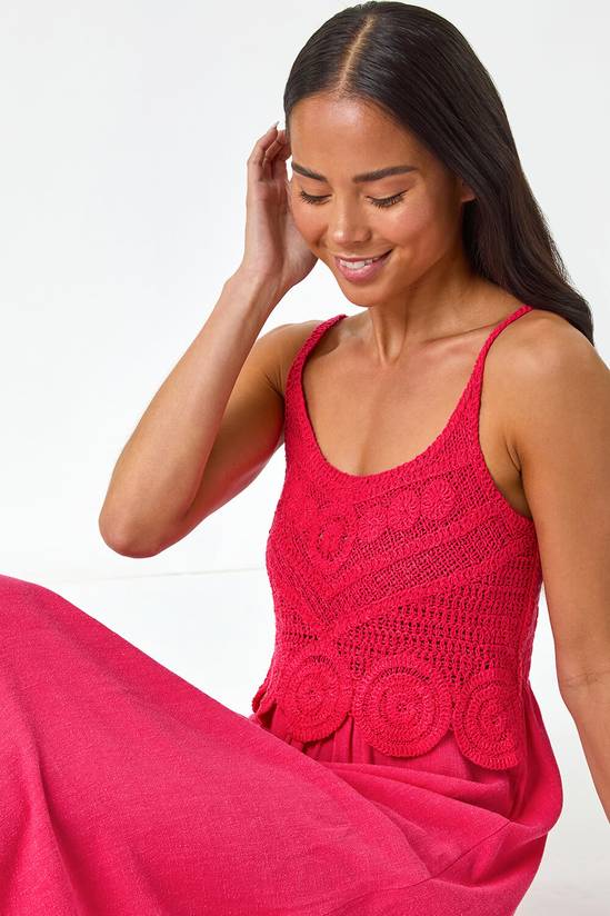 Roman Petite Crochet Contrast Midi Dress 1
