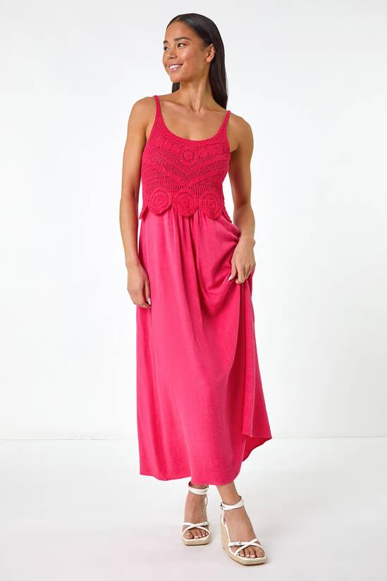 Roman Petite Crochet Contrast Midi Dress 2