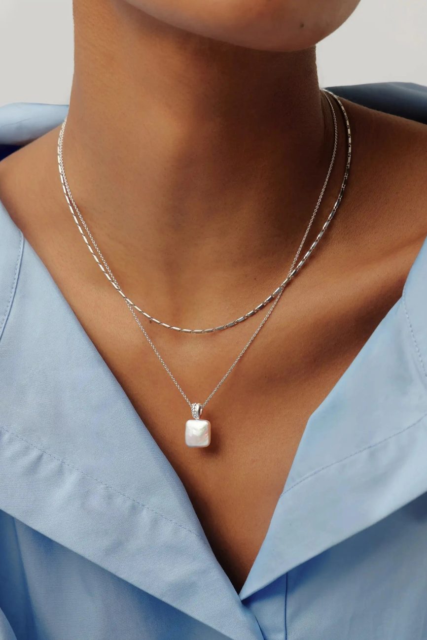 Square Pearl Baya Pendant Necklace | Sterling Silver/Pearl Necklaces Missoma