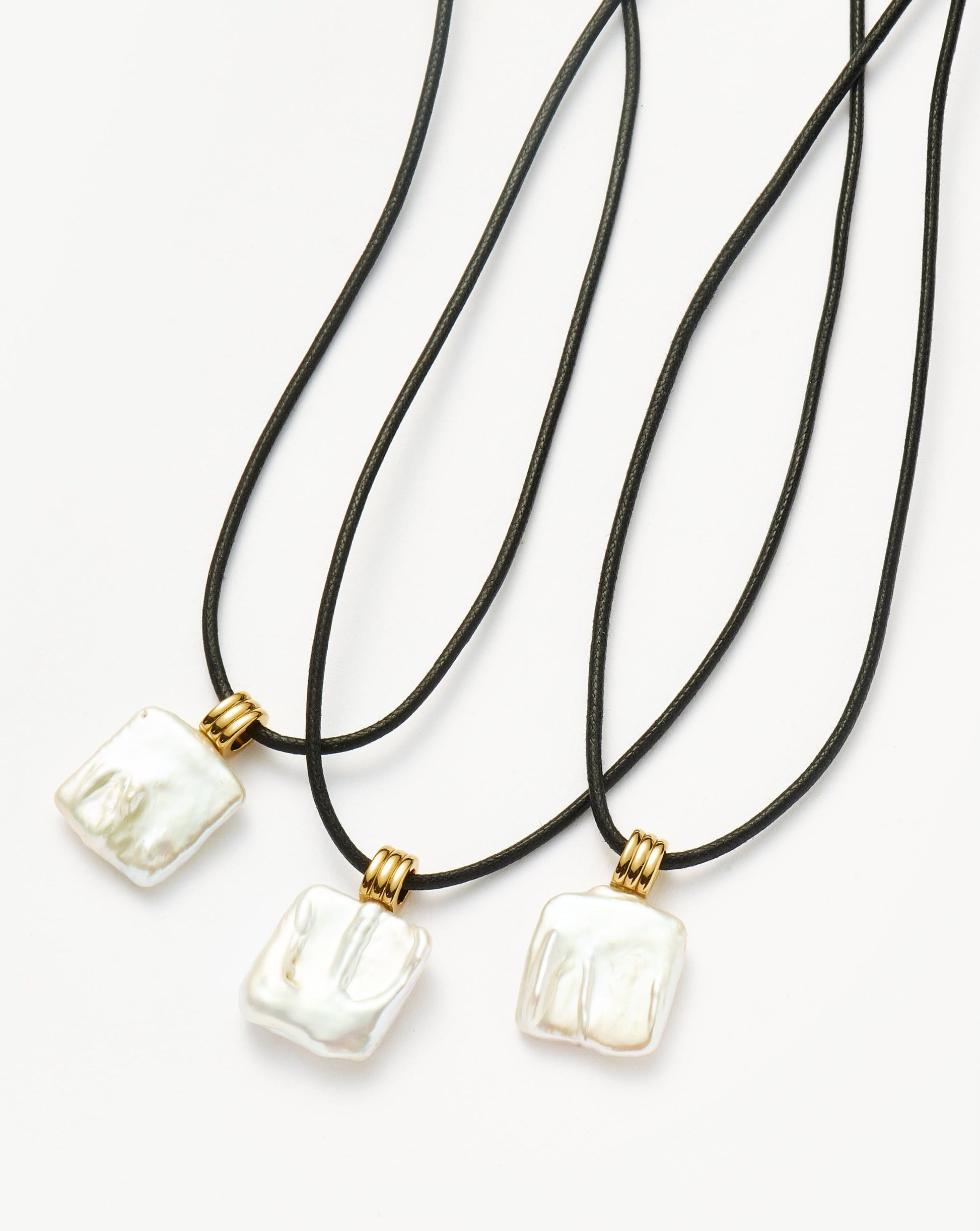 Square Pearl Pendant Cord Necklace | 18ct Gold Plated Vermeil/Pearl Necklaces Missoma