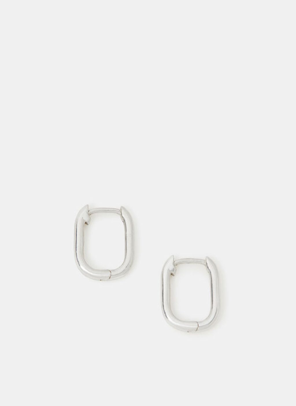 Sterling Silver Rectangular Huggie Hoop Earrings, , large