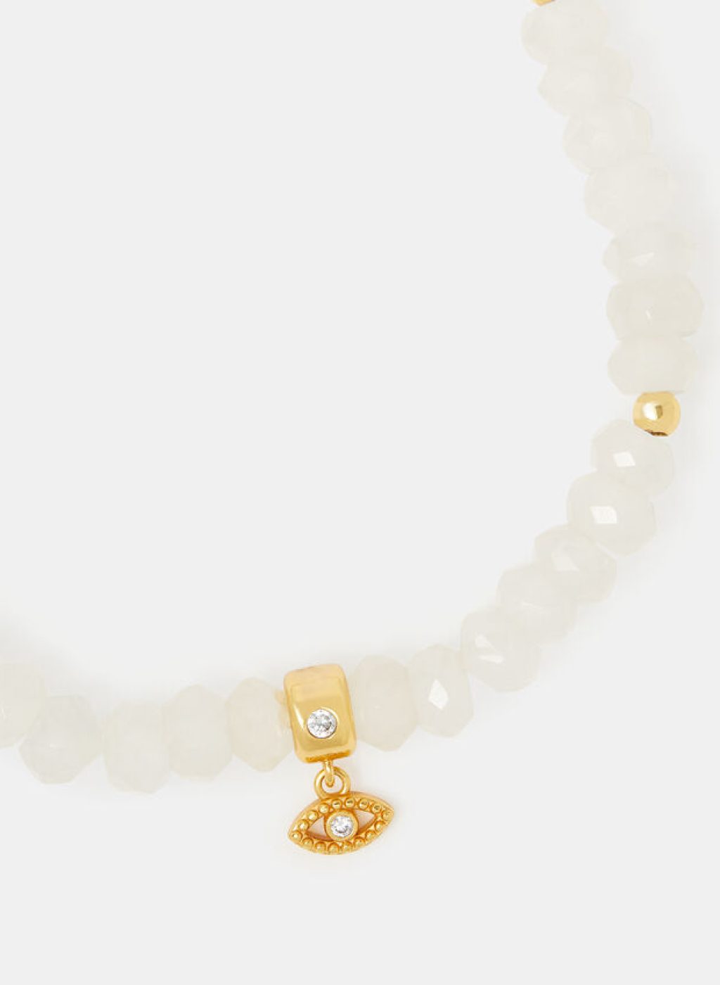 14ct Gold-Plated Healing Stone Bead Charm Bracelet, White (CRYSTAL), large