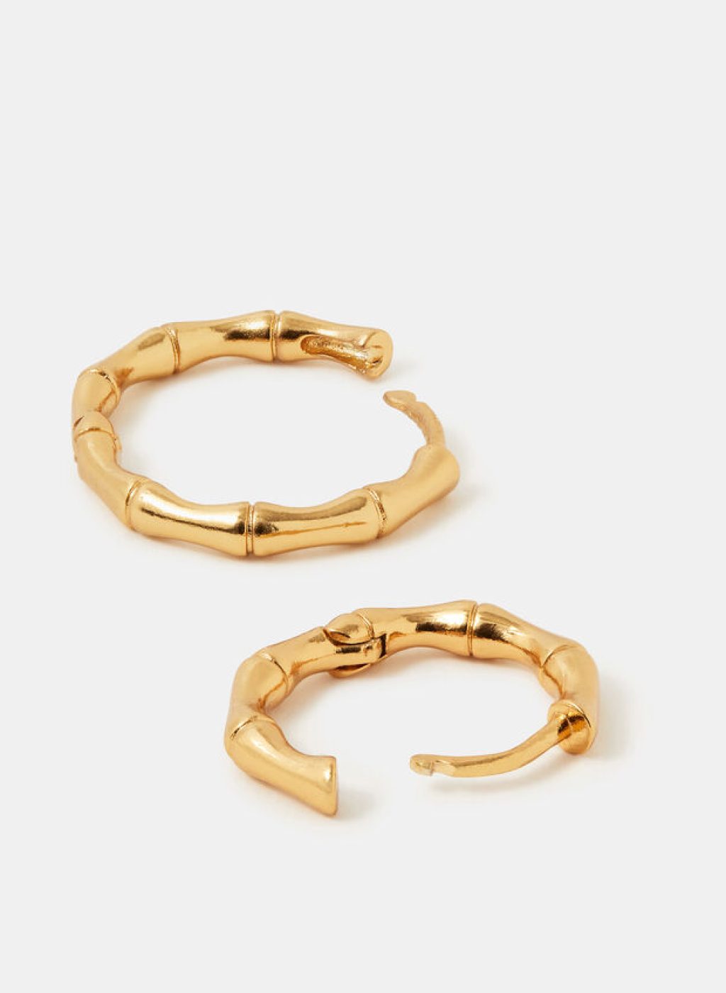 2-Pack 14ct Gold-Plated Bamboo Hoop Earrings, , large