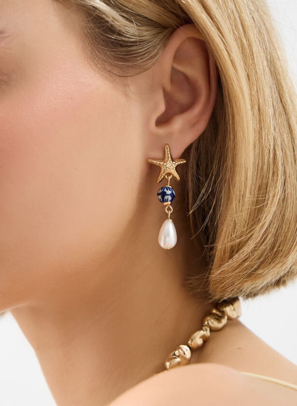 Starfish Pearl Drop Earrings, , large