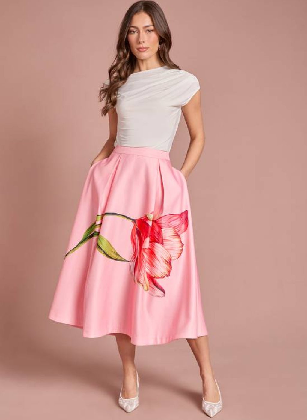 Coast Satin Midi Skirt With Placement Print 1