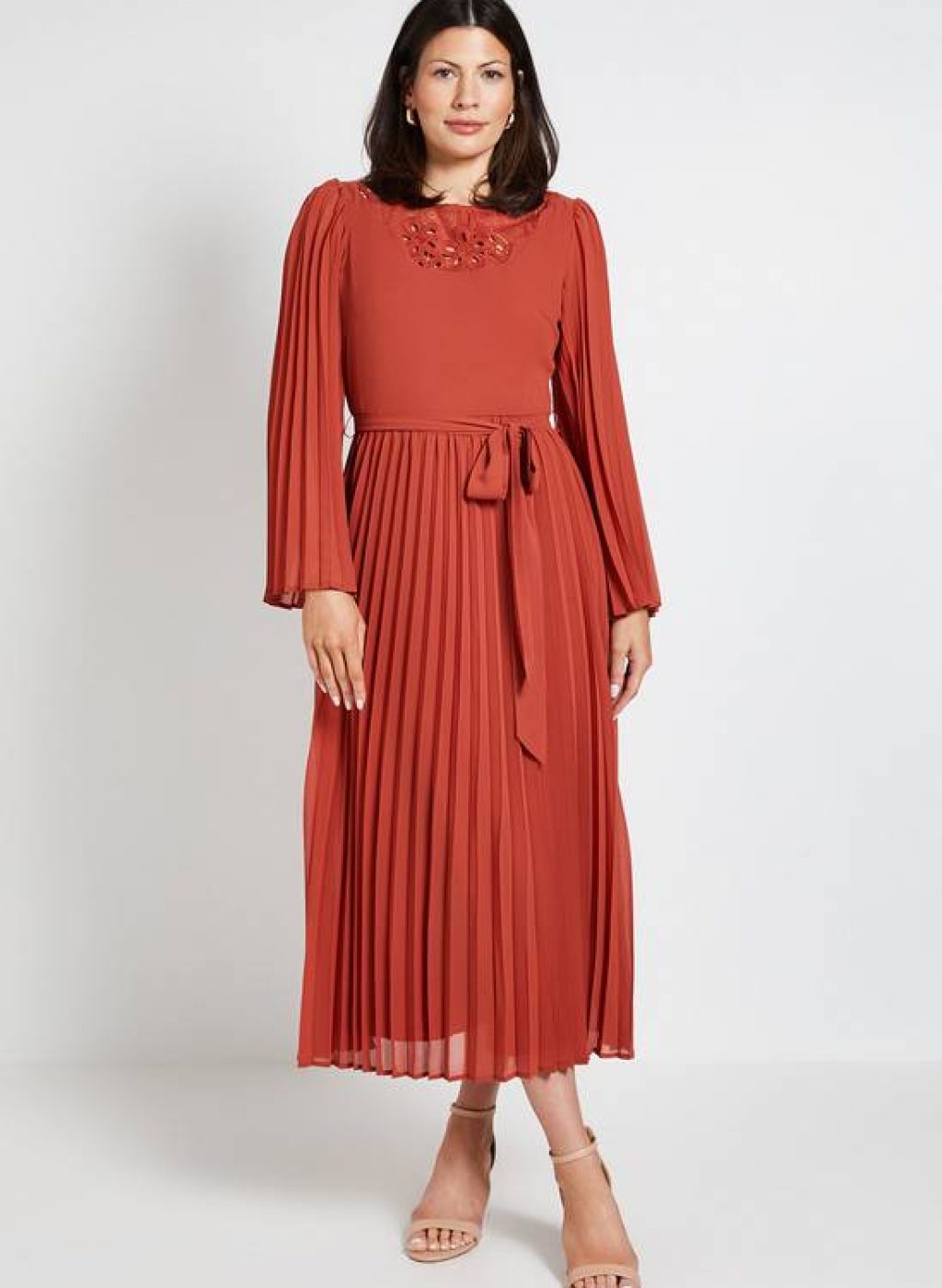 Wallis Pleated Floral Trim Midi Dress 1