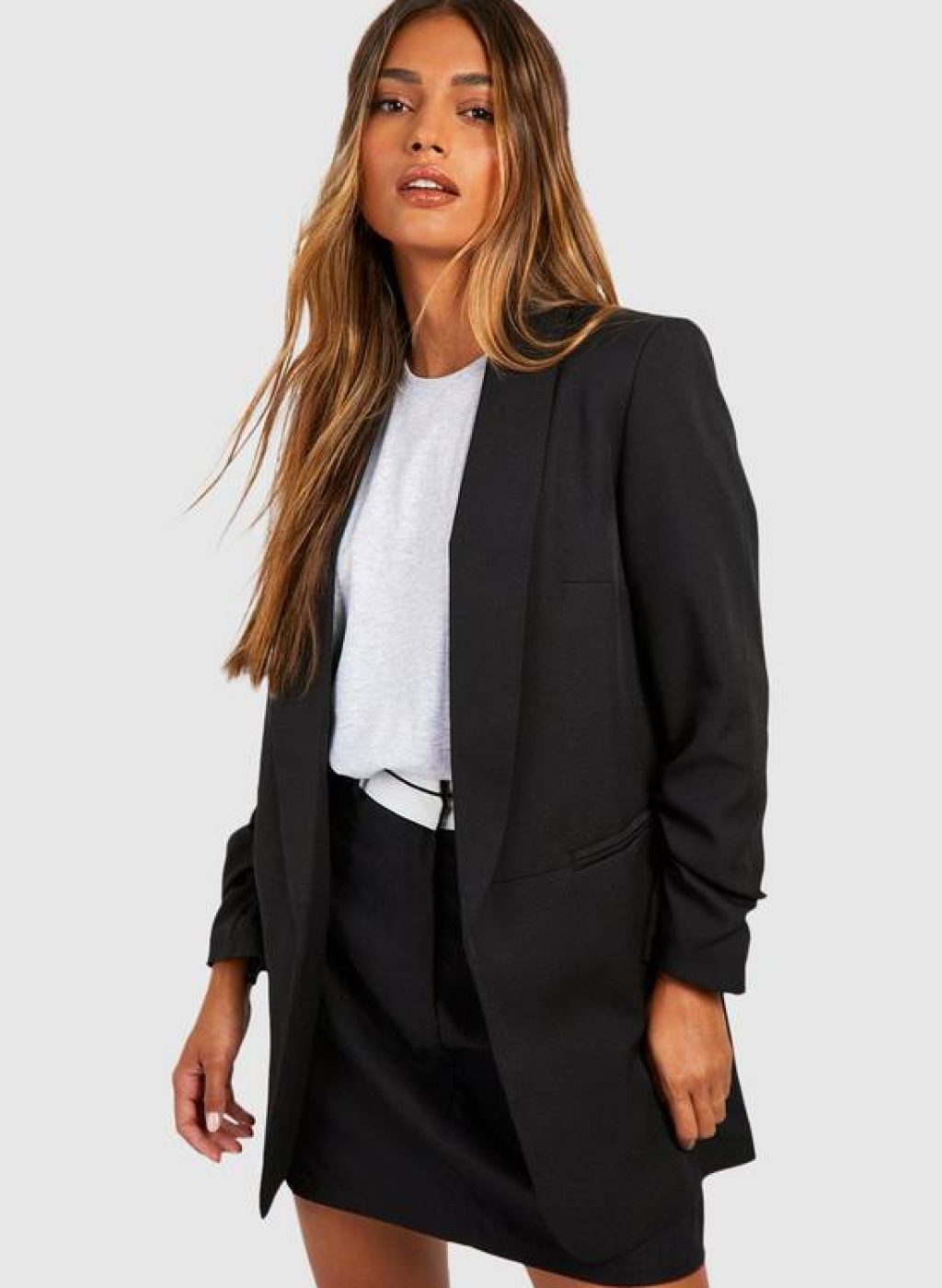 boohoo Ruched Sleeve Tailored Blazer 1