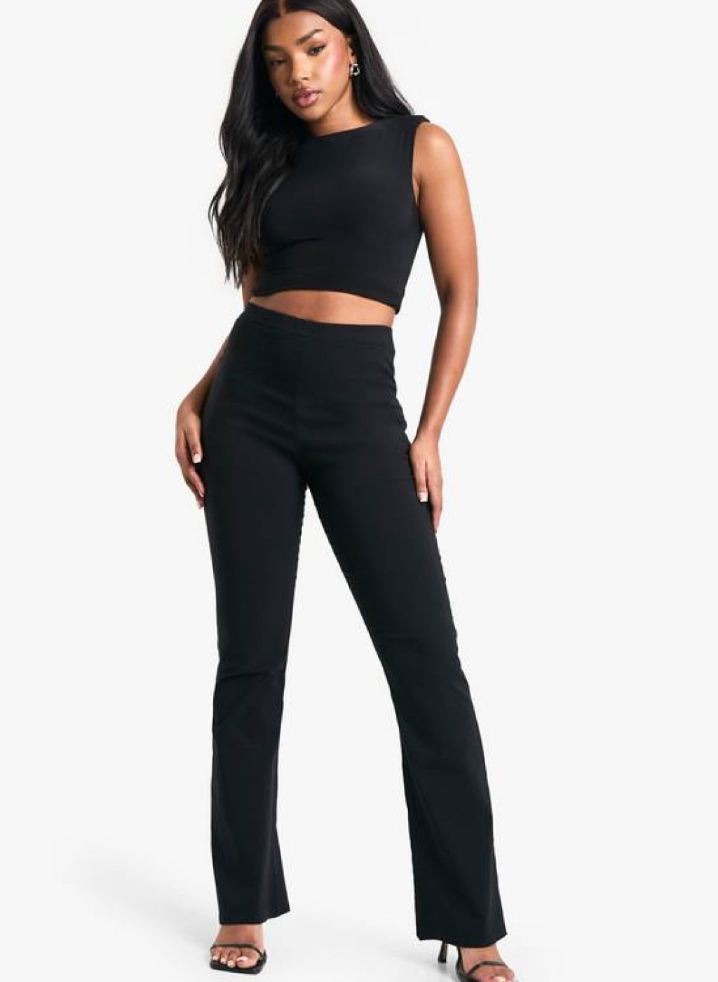 boohoo Stretch High Waisted Flared Trousers 1