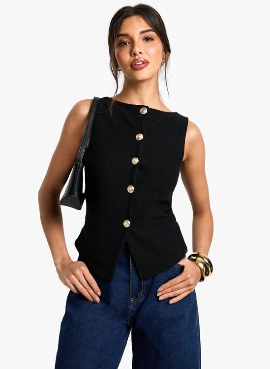 boohoo Textured Button Through Waistcoat 1