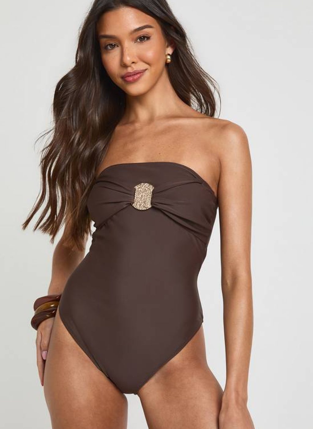 boohoo Gold Trim Detail Bandeau Swimsuit 1
