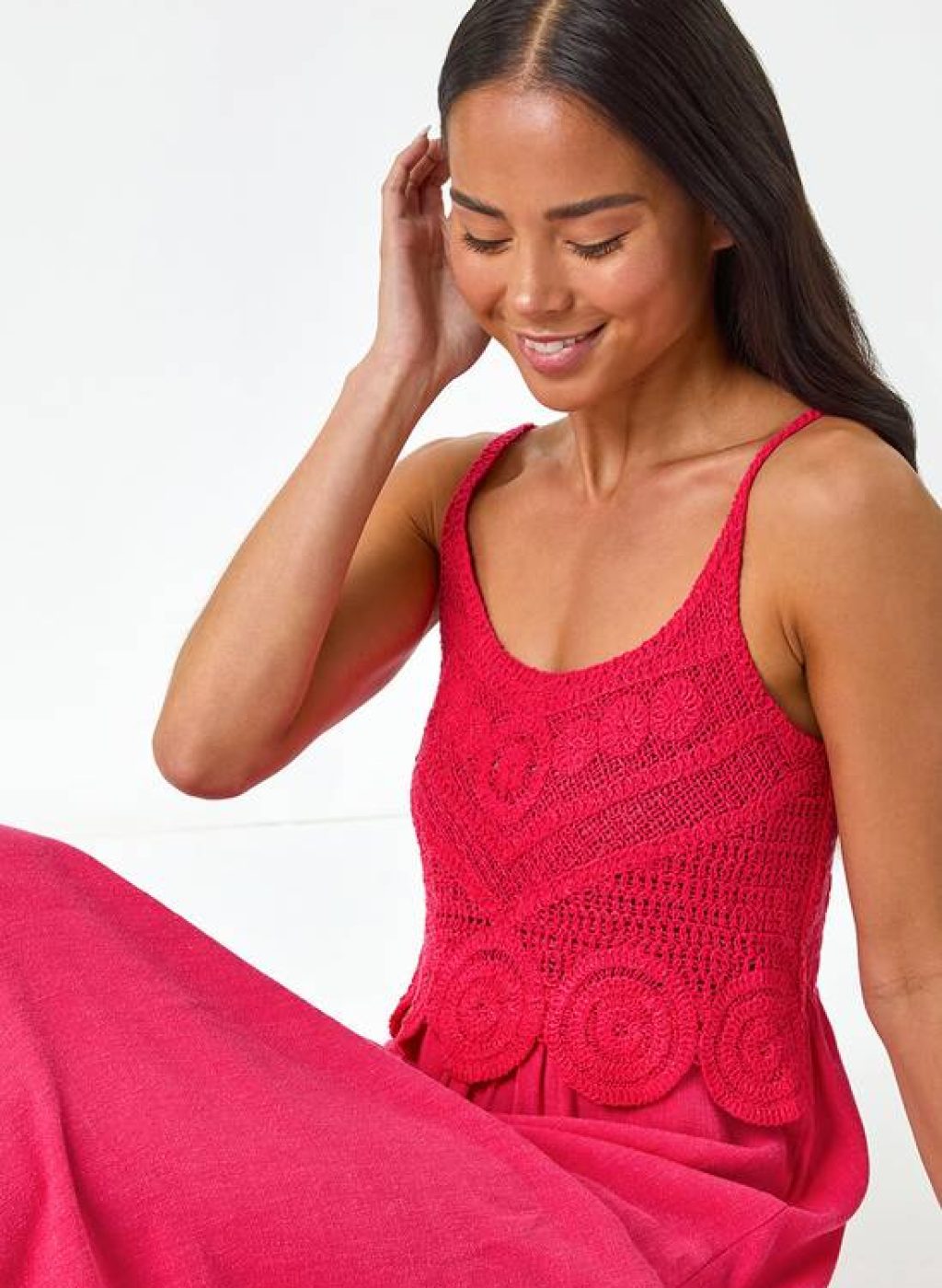 Roman Petite Crochet Contrast Midi Dress 1